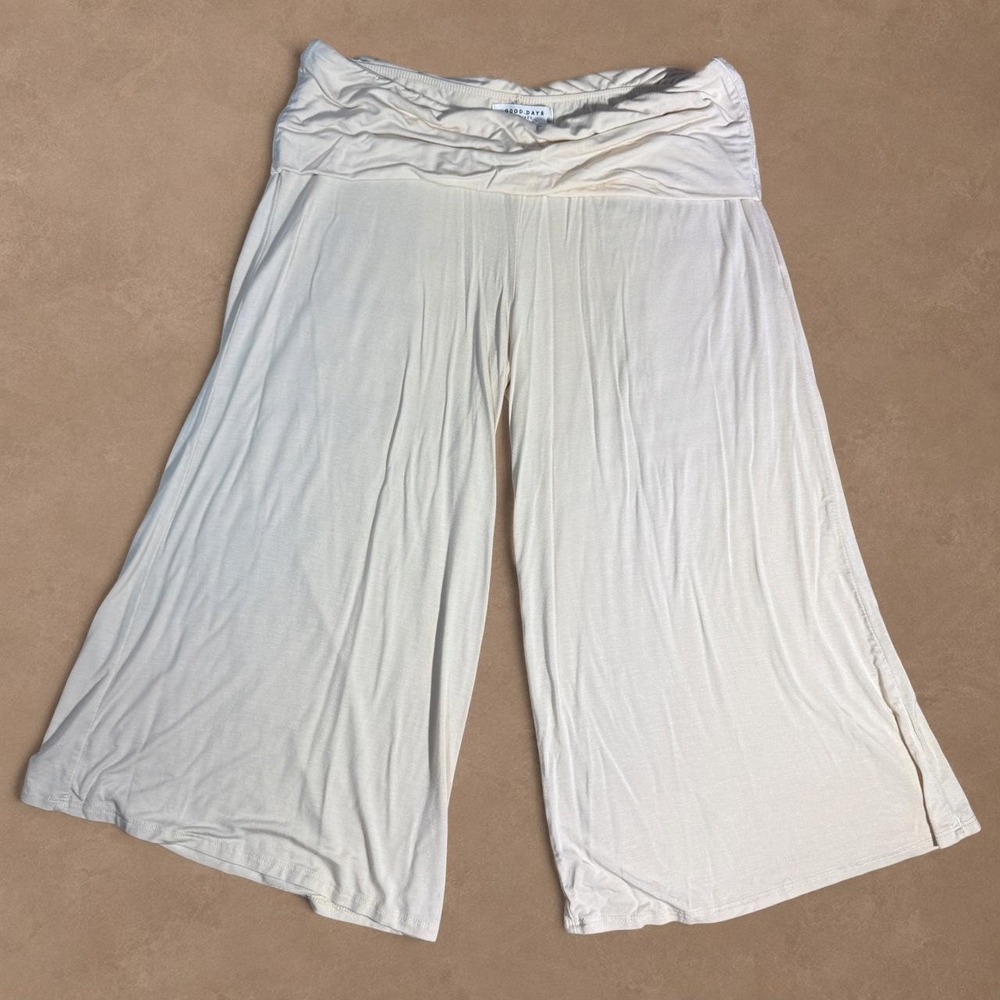 Cream White Gaucho Pants Y2K Wide Leg Cropped Pants Soft Lounge Boho